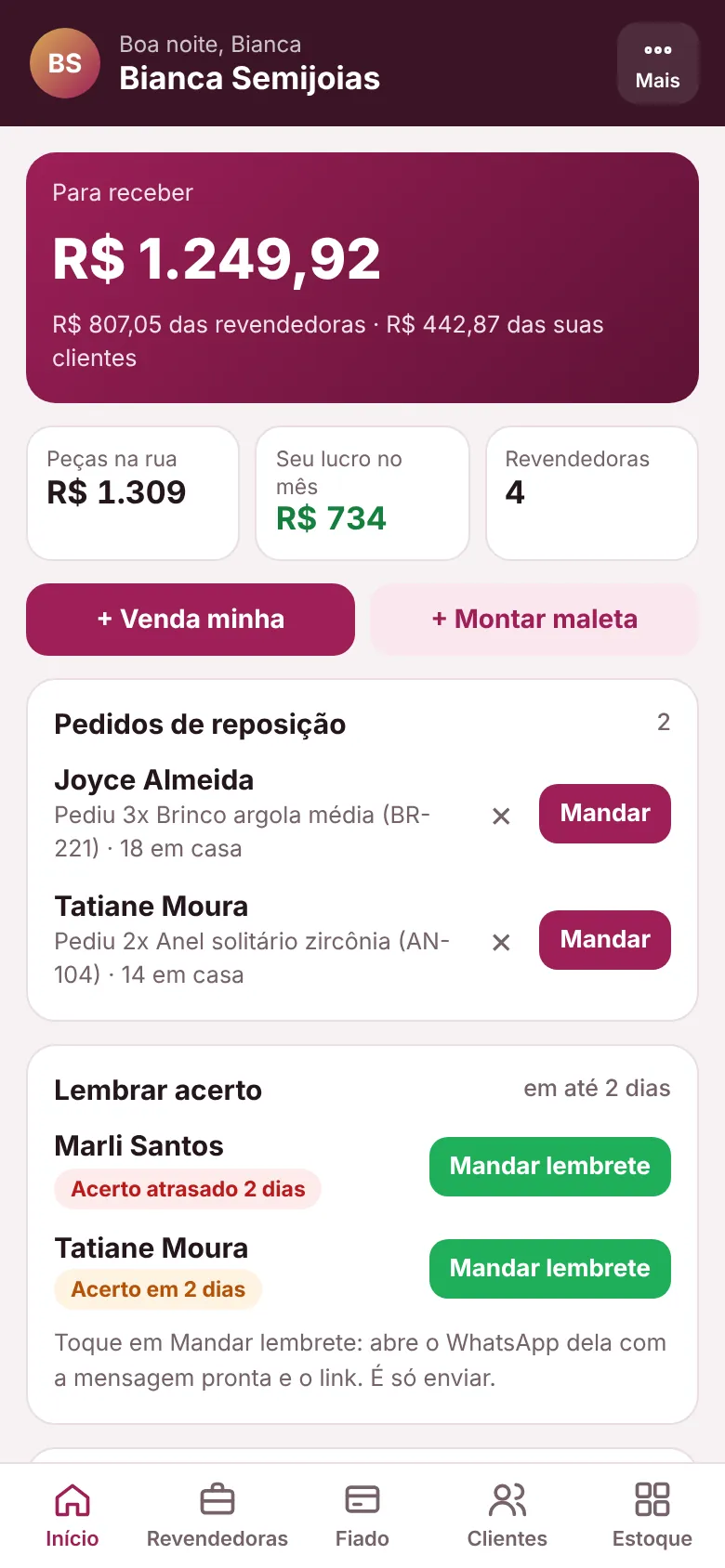 Início do Omnia Charm: quanto falta receber, pedidos de reposição e acertos